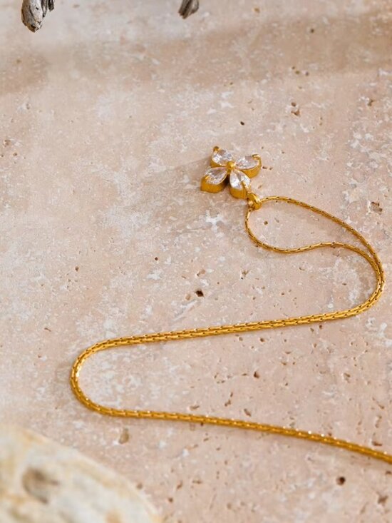 Cubic Zirconia Flower Station Pendant Necklace - Picture 5 of 8